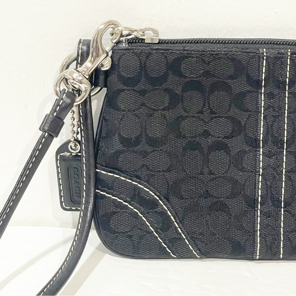 Coach Signature Contrast Trim Wristlet Pouch Clutch Black - Picture 2 of 5